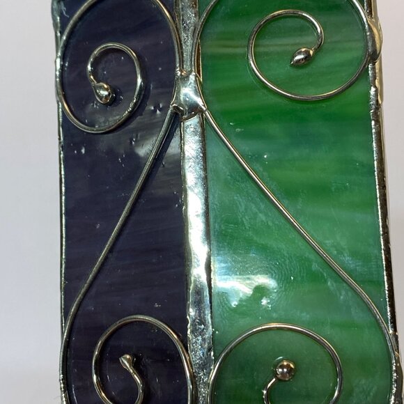 Slag Stained Glass Kaleidoscope Purple Green Art Glass Silver Swirl Accents - Picture 6 of 10